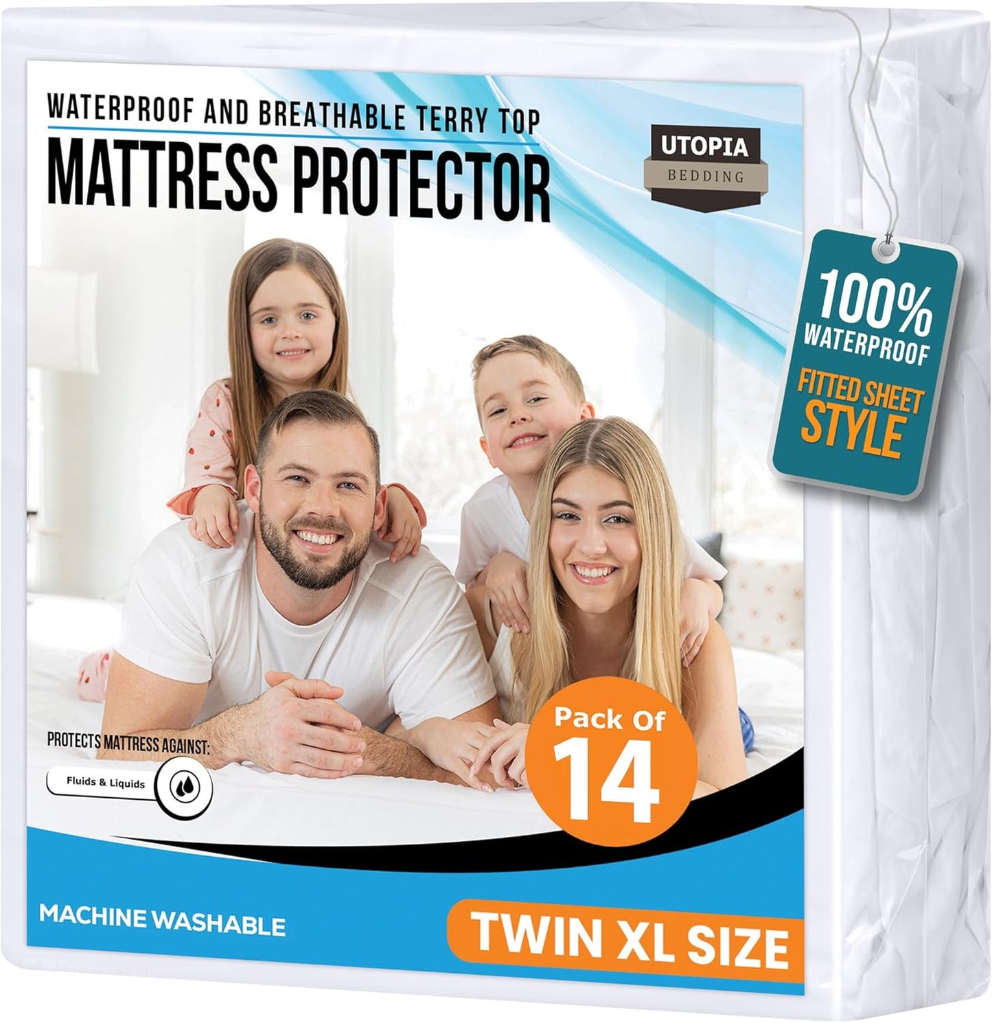 Twin Size Mattress Protector Waterproof, Premium 200 GSM Terry Mattress Cover, Soft & Breathable Bed Cover, Fitted Sheet Style Stretchable Deep Pockets 15" by Utopia Bedding (White)