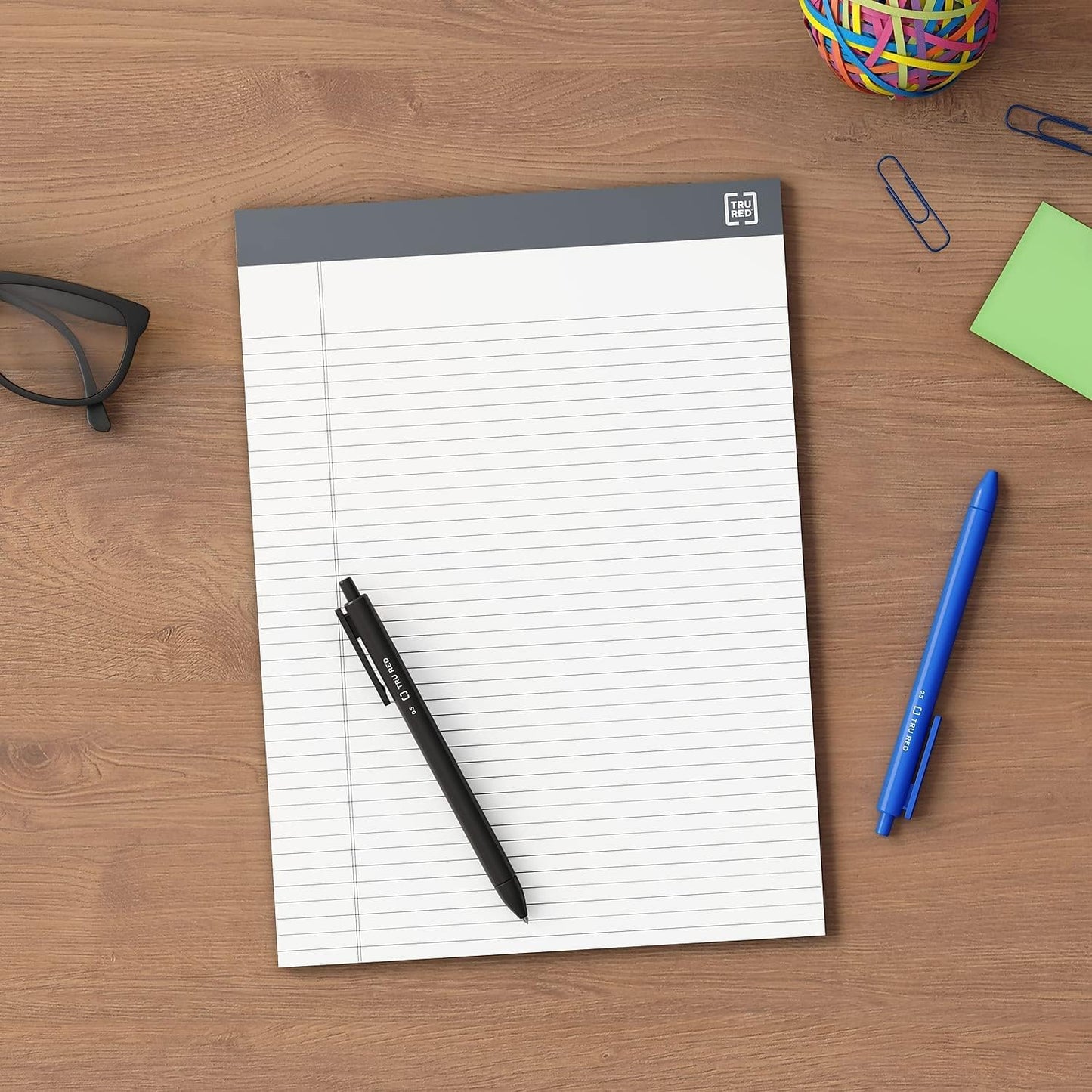 TRU RED Notepads, 8.5” x 11.75”, Wide Ruled, White, 50 Sheets/Pad, 6‑Pack