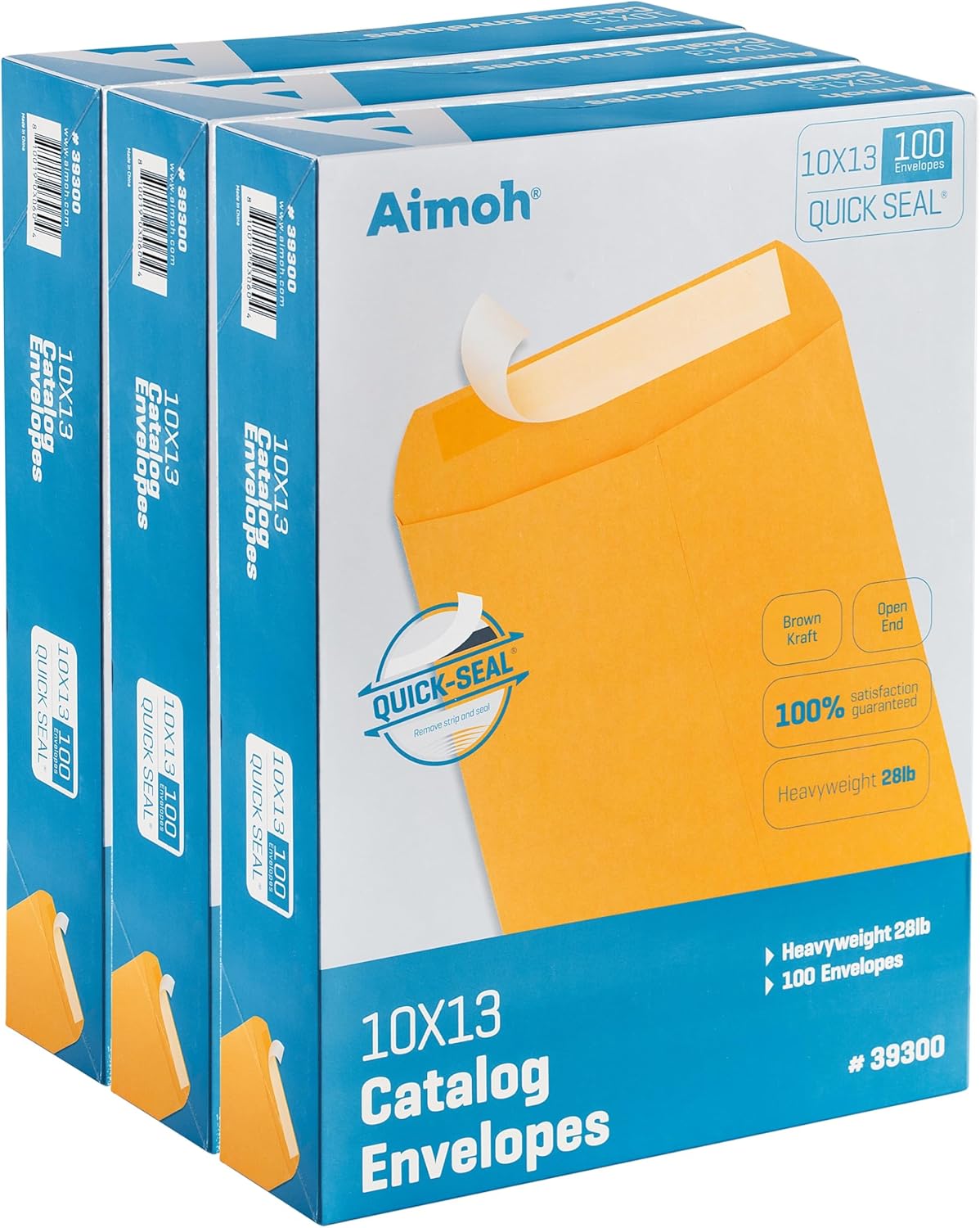 Aimoh 100 10 x 13 Self-Seal Brown Kraft Catalog Envelopes - 28lb, 100 Count, Ultra Strong Quick-Seal, 10x13 inch (39300)