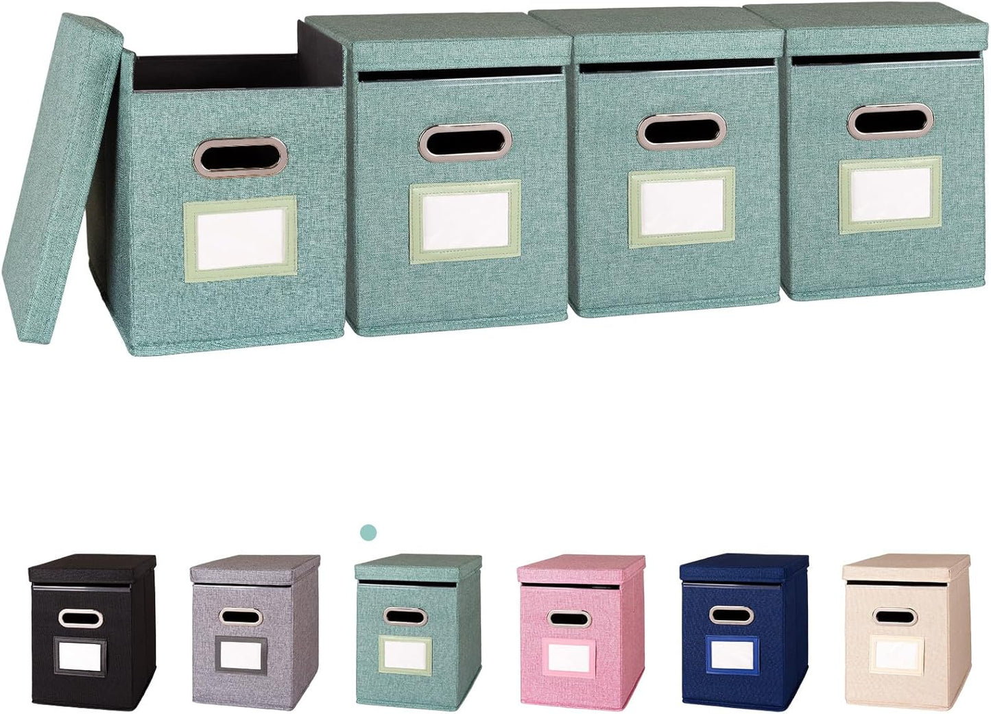 2 Pack Hanging File Folders Organizer with Lid, Letter Size Fabric File Storage Box Collapsible, Portable Office Document Holder with Metal Handle, Smooth PVC Rails, Green