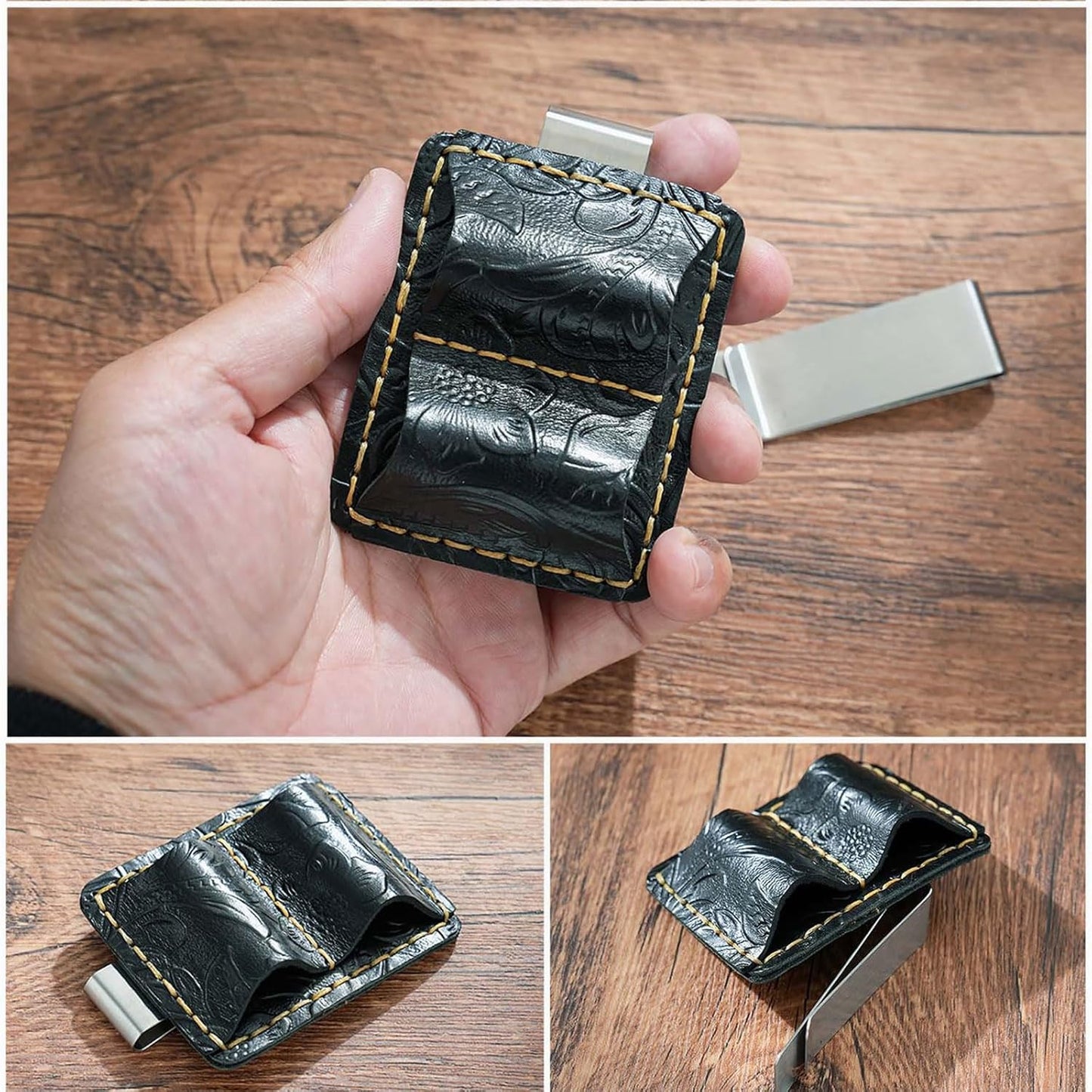 LUOOHL Journal Leather Pen Holder With Clip Notebook Double Slot Clip For Planner Folder Clipboard Planner Pen Sleeve