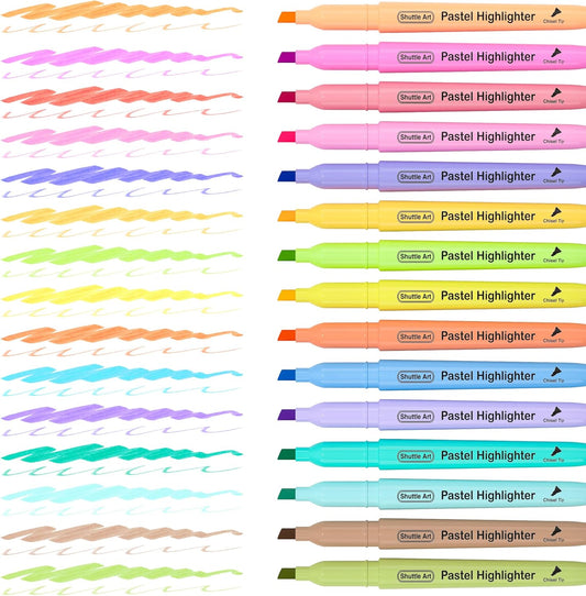 Shuttle Art Highlighters, 30 Pack Highlighters Assorted Colors, 10 Colors Chisel Tip Dry-Quickly Non-Toxic Highlighter Markers for Adults Students Highlighting in Home School Office