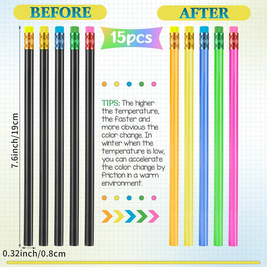 Outus 30 Pieces Color Changing Mood Pencil Bulk with Eraser 2B Wooden Heat Activated Fun Pens Assorted Color Thermochromic Pens for Kids Students Back to School Pencils Gift Birthday Party Favor