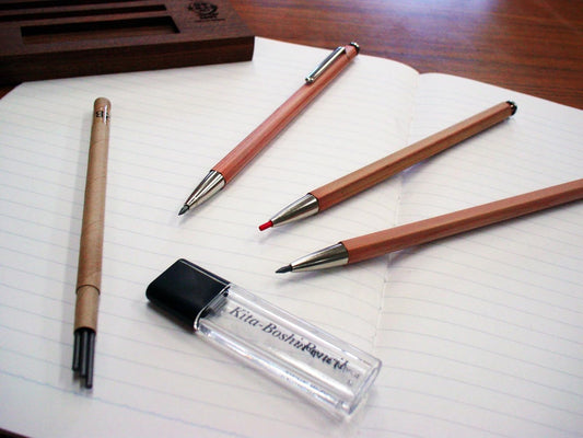 Kitaboshi 2.0mm Mechanical Pencil, Wooden Barrel, With Lead Sharpener, #1 B, Black Lead, 1ea (OTP-680NST), natural wood color w/sharpener