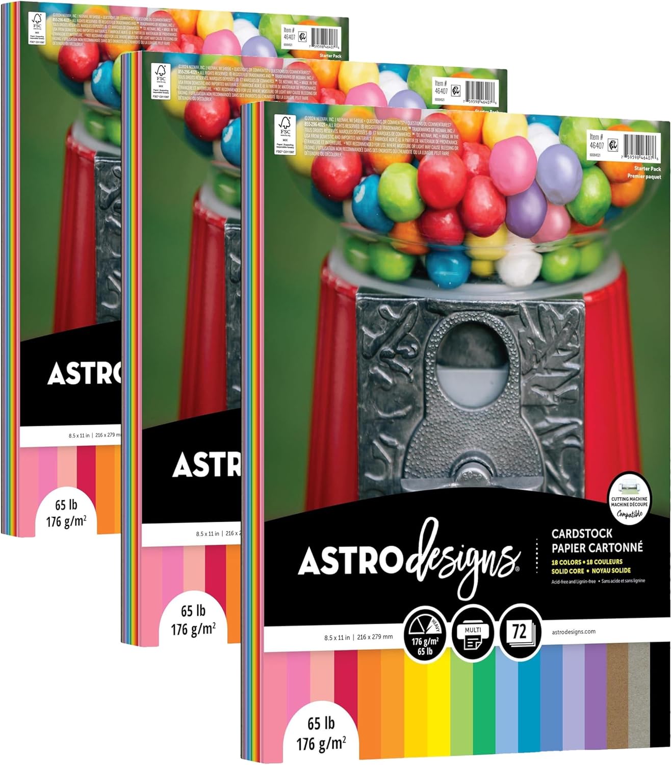 Neenah Astrodesigns Cardstock Pack 8.5"X11" 72/Pkg - 18 Bold & Vivid Colors