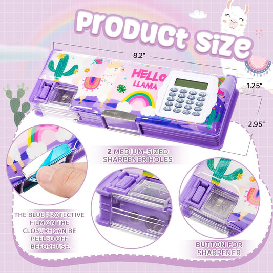 Henoyso Multifunctional Pencil Box for Girls Butterfly Pencil Case with Calculator and Sharpener Cool Cute Pencilcase School Supplies Essentials Christmas Birthday Gift Present for Kids Teens