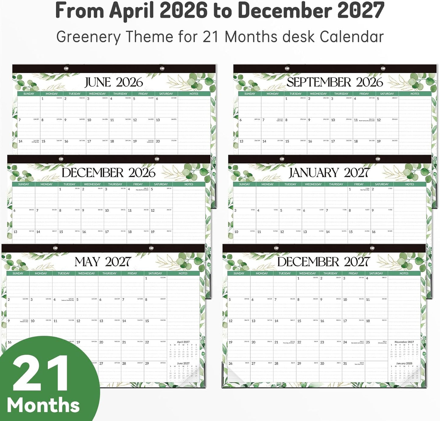 Forvencer Desk Calendar 2026-2027, 21 Months Calendar Runs from April 2026 to December 2027, 17" x 12" Large 2026 Wall Calendar Monthly Planner with Plastic Cover for Home School Office