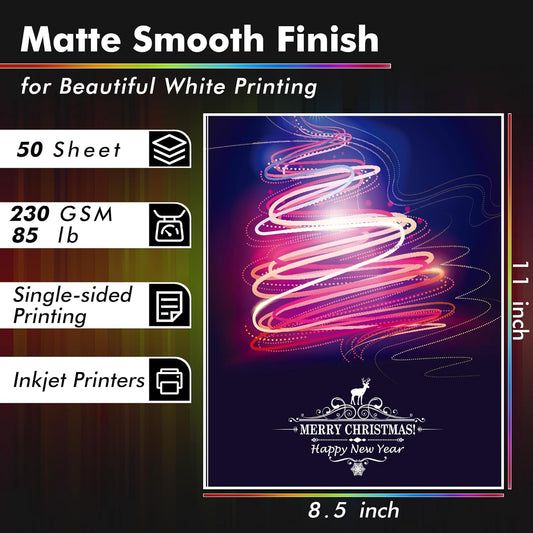 Koala Matte White Cardstock Paper 8.5x11 Inches Thick 50sheets 85lb 230gsm Cover Heavyweight Matte Photo Paper for Printing, Crafts, Card Making, Scrapbooking, Decorations, Drawing
