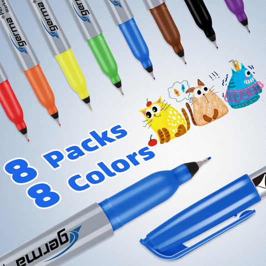Cgerma Ultra Fine Point Permanent Marker Bulk, 8 Assorted Colors 0.4mm Fine Tip Permanent Markers set,Thin Tip Works on Paper, Glass, Ceramic, Plastic, Wood, Rock, Metal for Kids and Adult