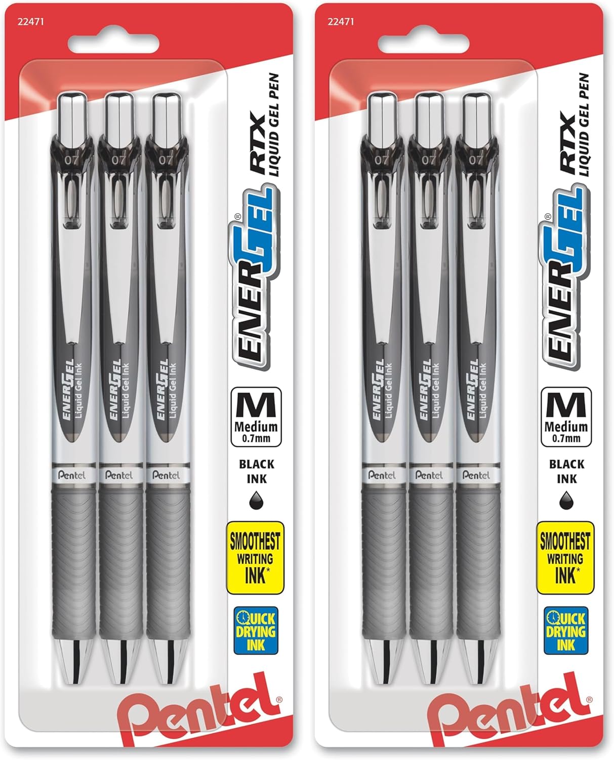 Pentel EnerGel RTX Liquid Gel Ink Pens, (0.7mm), Medium Line, Black Ink, Pack of 3 (BL77BP3A)