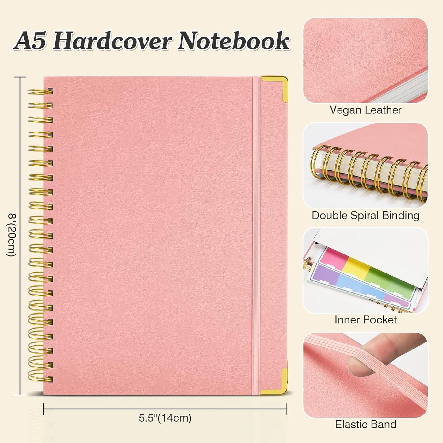Graph Paper Notebook, Spiral Grid Notebook 8.5" X 11", Hardcover Leather Journal 300 Pages, 100GSM Thick Grid Paper Notebook, Large A5 Graphing Notebook Journal for Women Men Writing Engineering Work