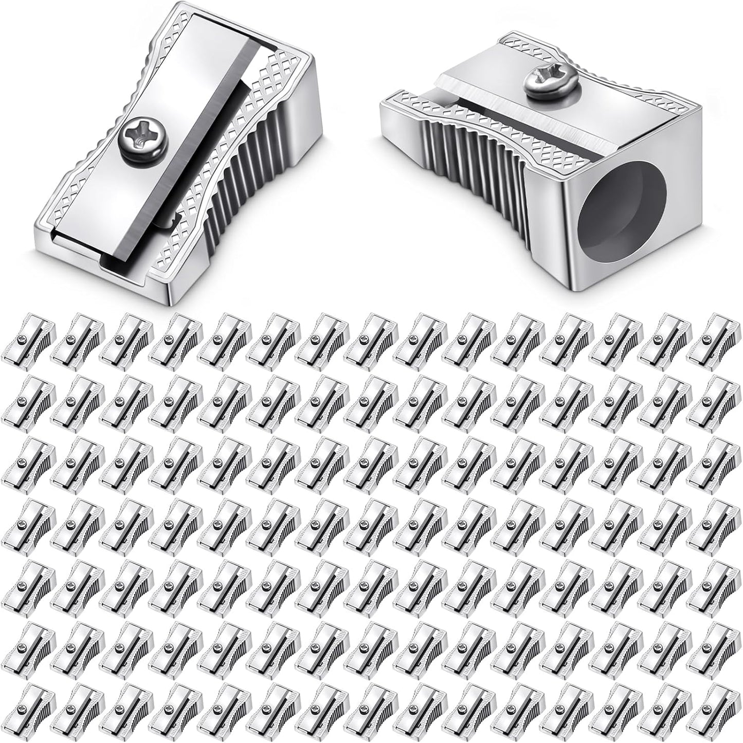 Fumete 96 Pcs Metal Mini Pencil Sharpeners Bulk Handheld Metal Pencil Sharpeners Single Hole Aluminum Alloy Manual Sharpener Bulk for School Office Stationery Classroom Supplies
