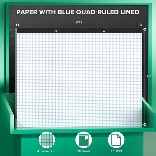 Large Engineering Graph Paper 22x17, 50 Sheets Extra Large Graph Paper 17 x 22 1/4 Grid Pad, 100 GSM Blueprint Drafting Paper 4x4 Grid Paper 22x17 with Sturdy Back for Engineer Math Sketching Drafts
