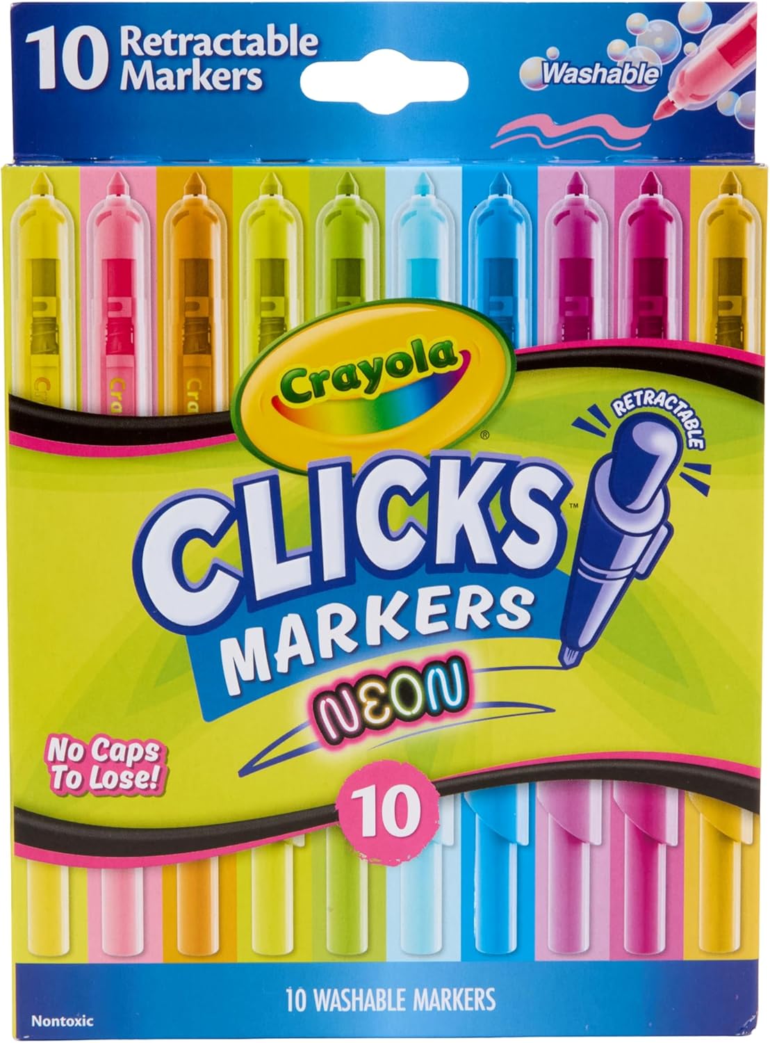 Crayola Clicks Retractable Markers Bold (10ct), Teacher Classroom School Supplies, Spring Crafts, No Dry Washable Markers for Kids