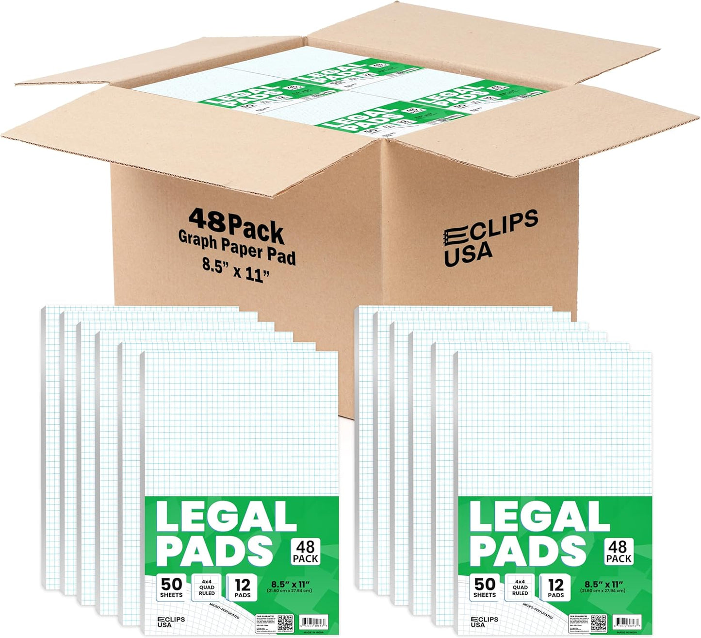 E-CLIPS USA Graph Paper Pad, Graph Paper Notebook, 4 x 4 An Inch Quad Ruled Graph Paper Pad, Graph Paper Pads 8.5 x 11, Drafting Paper, 50 Sheets Per Pad (6 Pack)