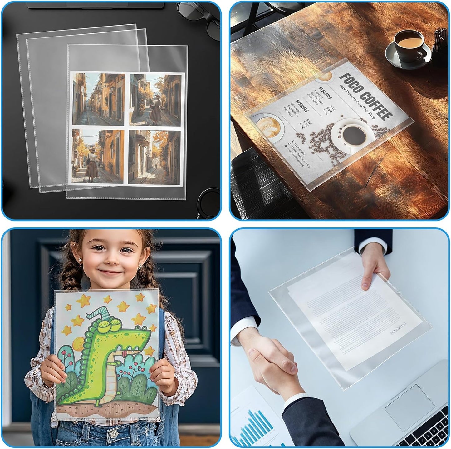 VOKOY 100 Pack No Holes Sheet Protectors,8.5" x 11", Letter Size Heavy Duty Clear View Page Protectors Without Holes,Top Loading Clear Paper Sleeves Document Artwork Protectors