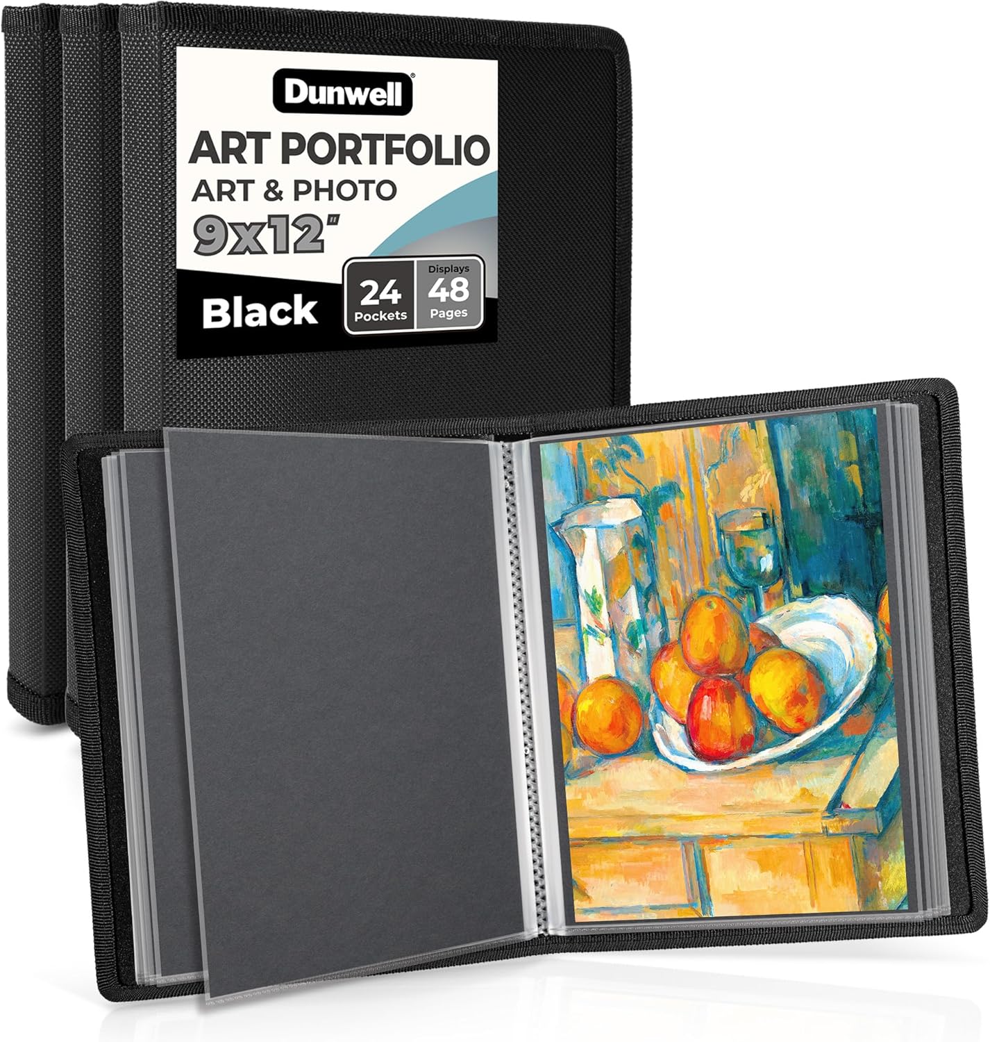Dunwell Art Portfolio 8.5x11 Folder (Silver), Mounting Paper, Portfolio Binder for Artwork and 8.5 x 11 Documents Art Folder, 24 Pockets Display 48 Pages, Acid-Free Poly Presentation Book