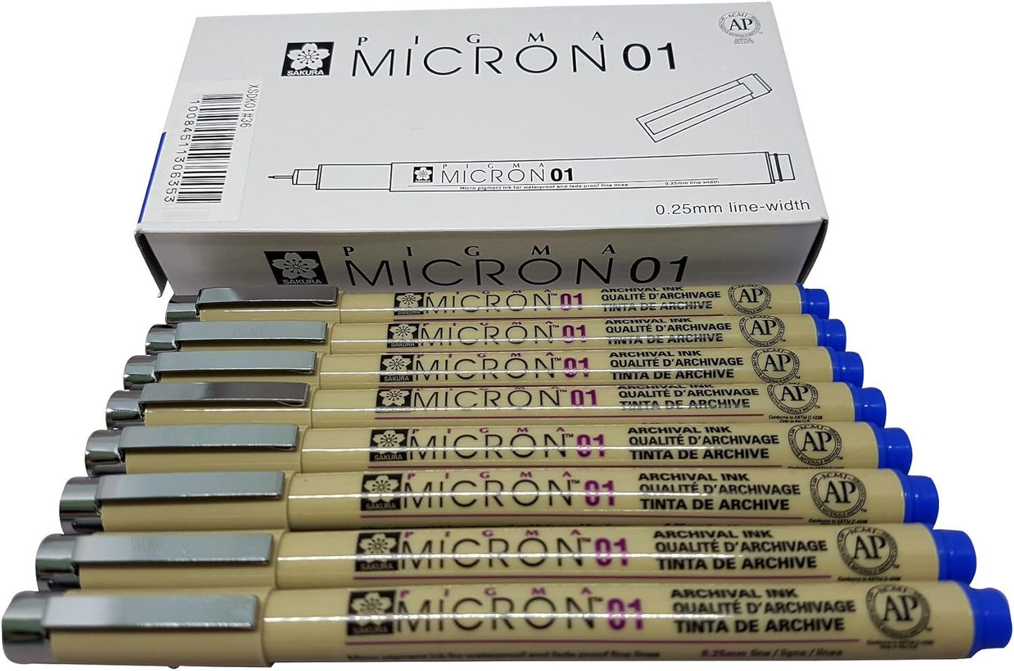 Sakura Pigma Micron pen 01 Blue ink marker felt tip pen, Archival pigment ink pens for artist, zentangle, technical drawing pens - 8 pack of Micron 01 Blue