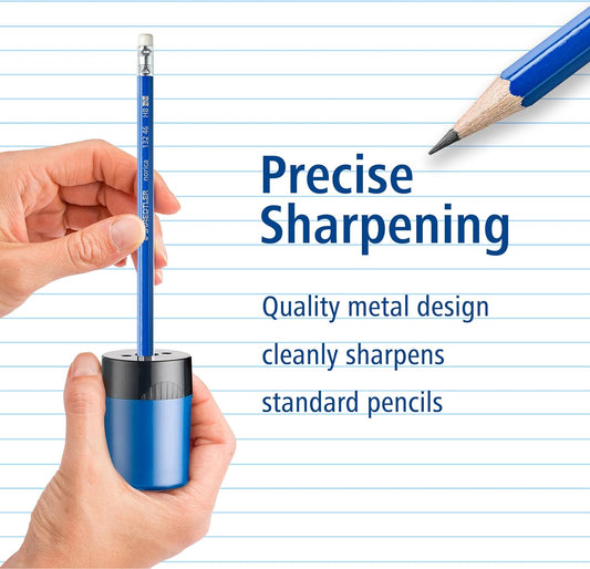 STAEDTLER Pencil Sharpener (1 Pack) with Screw Lid and Tub - No Spill Compact Design for Standard and Colored Pencils, Metal Blade, Assorted Colors