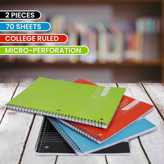 College Ruled Spiral Notebooks Bulk 1-Subject Notebook - 70 Sheets - 3 Hole Punched, Subject Notebooks for Binders, School Classroom Note Books - Perforated Pages, Assorted Colors - (Bulk - 48 Pack)