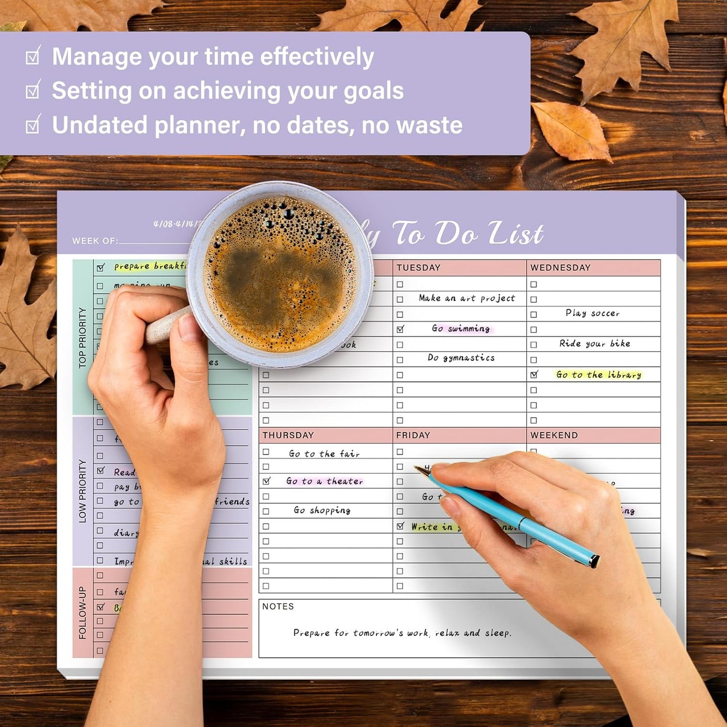 Weekly To Do List Notepad with 52 Undated Sheets(8.5"×11")- Weekly Desk Planner Pad with Spiral Binding for Women & Man, Office, School and Home Personal Organizer
