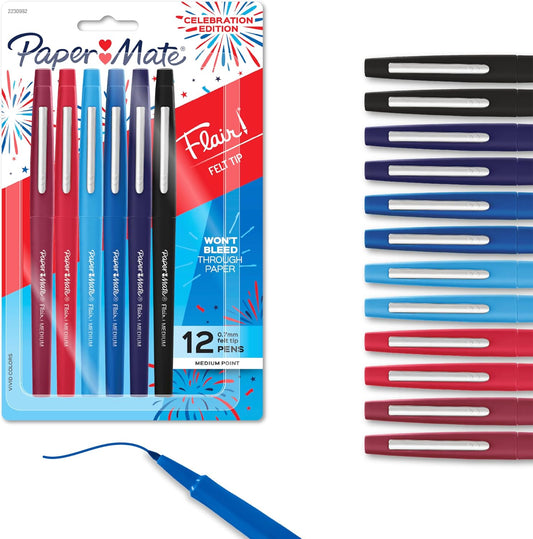 Paper Mate Flair Felt Tip Pens, Medium Point (0.7mm), Vivid Purple, 12 Count - For Teachers, Students, Classroom Use, Note-Taking, Arts & Crafts