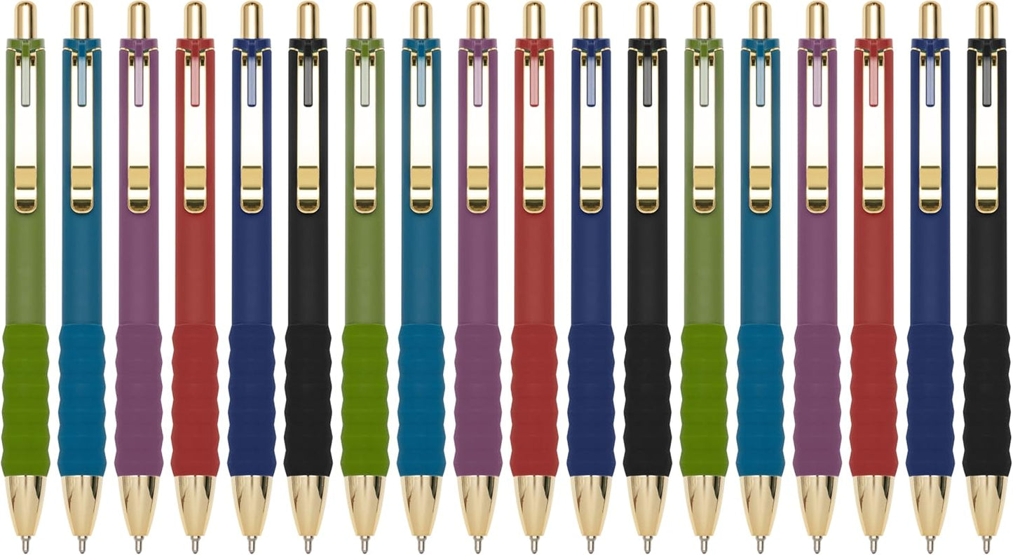 Linbsunne Ballpoint Pens Black Medium Point 1mm Pen with Super Soft Grip Ball Point Pen for Men Women Retractable Pens (gold-12 pcs)