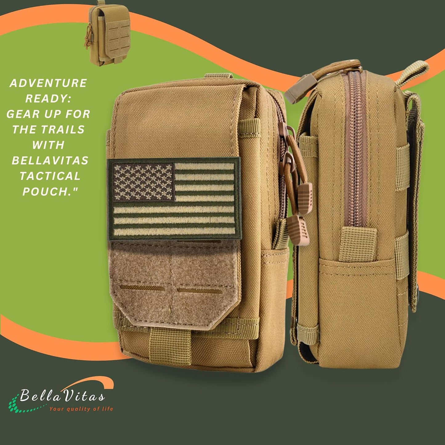 Tactical Molle Pouch Small Notebook Cover EDC Utility Bag Tool Pouch Gadget Organizer Military Waist Bag with US Flag Patch, 3”x5” Waterproof Notepad Pocket Notebook and Weatherproof Pen