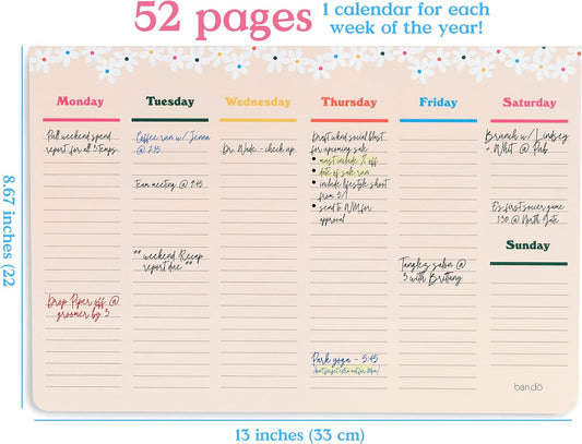 ban.do Weekly Planner Notepad, Desk Planner/Calendar Pad with 52 Sheets, Undated Weekly Desktop Calendar/Agenda (Pink/Green)