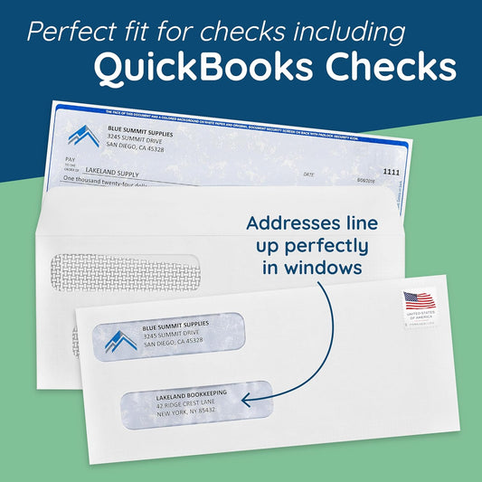 500 No. 8 Flip and Seal Double Window Security Check Envelopes - Designed for Quickbooks Printed Checks - Number 8 Size 3 5/8 Inch x 8 11/16 Inch