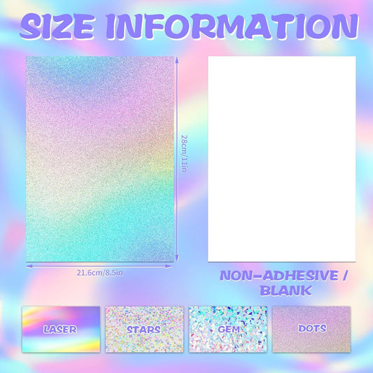 24 Sheets Holographic Cardstock 8.5 x 11, 250gsm/92lb Metallic Cardstock Glitter Shiny Iridescent Mirror Paper Thick Card Stock Paper for Crafts, Card Making, Party Decoration, Scrapbook Supplies