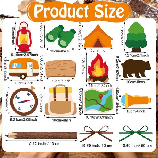 Eaasty 24 Set Camping Sticky Note and Twig Pencils with Ribbon Adventure Travel Gift for Party Favors Self Stick Adhesive Notepads Natural Wood Pencils for Exchange Gifts Office Home Classroom