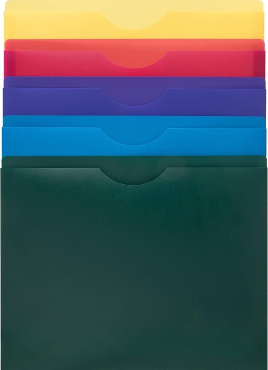 Poly File Jacket, Reinforced Straight Cut Tab, 1’’ Expansion Pocket, Letter Size, Assorted Colors - 10-Pack