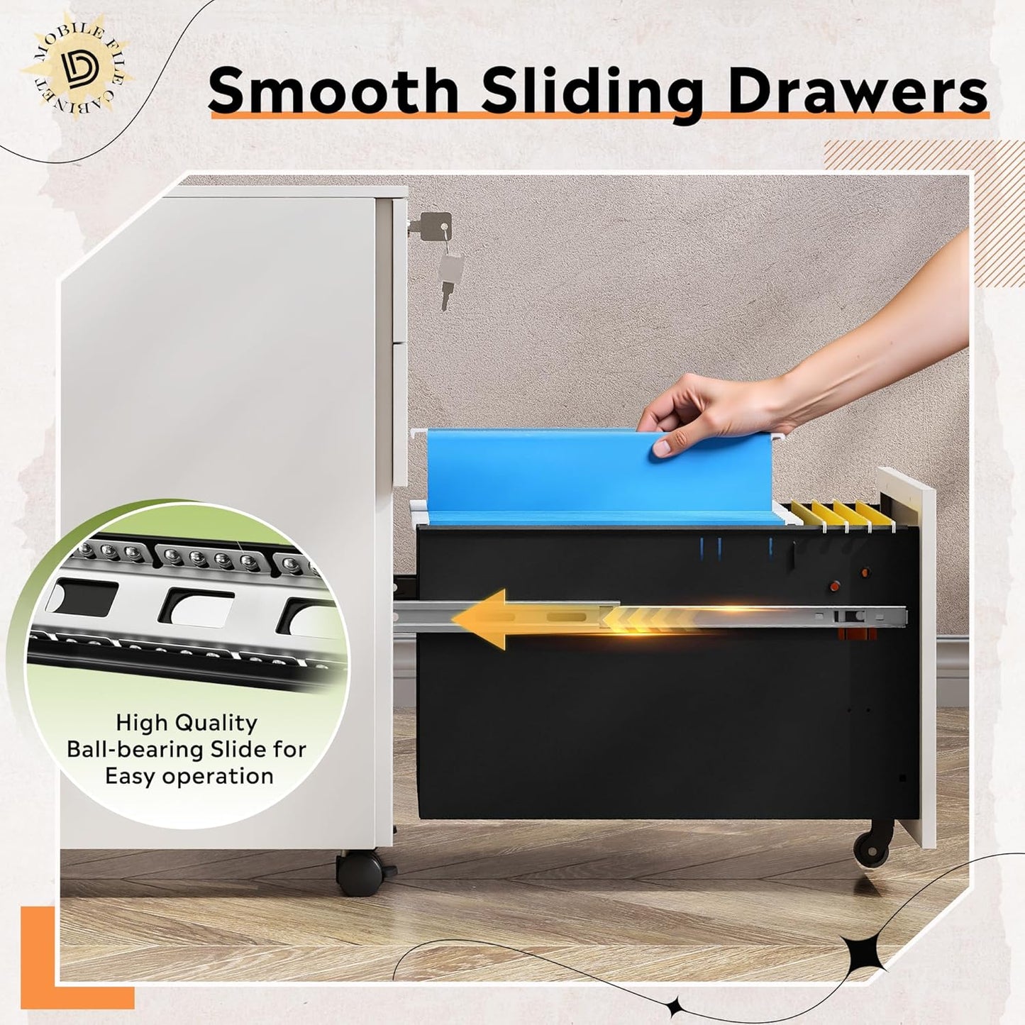 DEVAISE 3 Drawer Mobile File Cabinet Under Desk Office, Fully Assembled Except Casters, Letter/Legal Size, Black