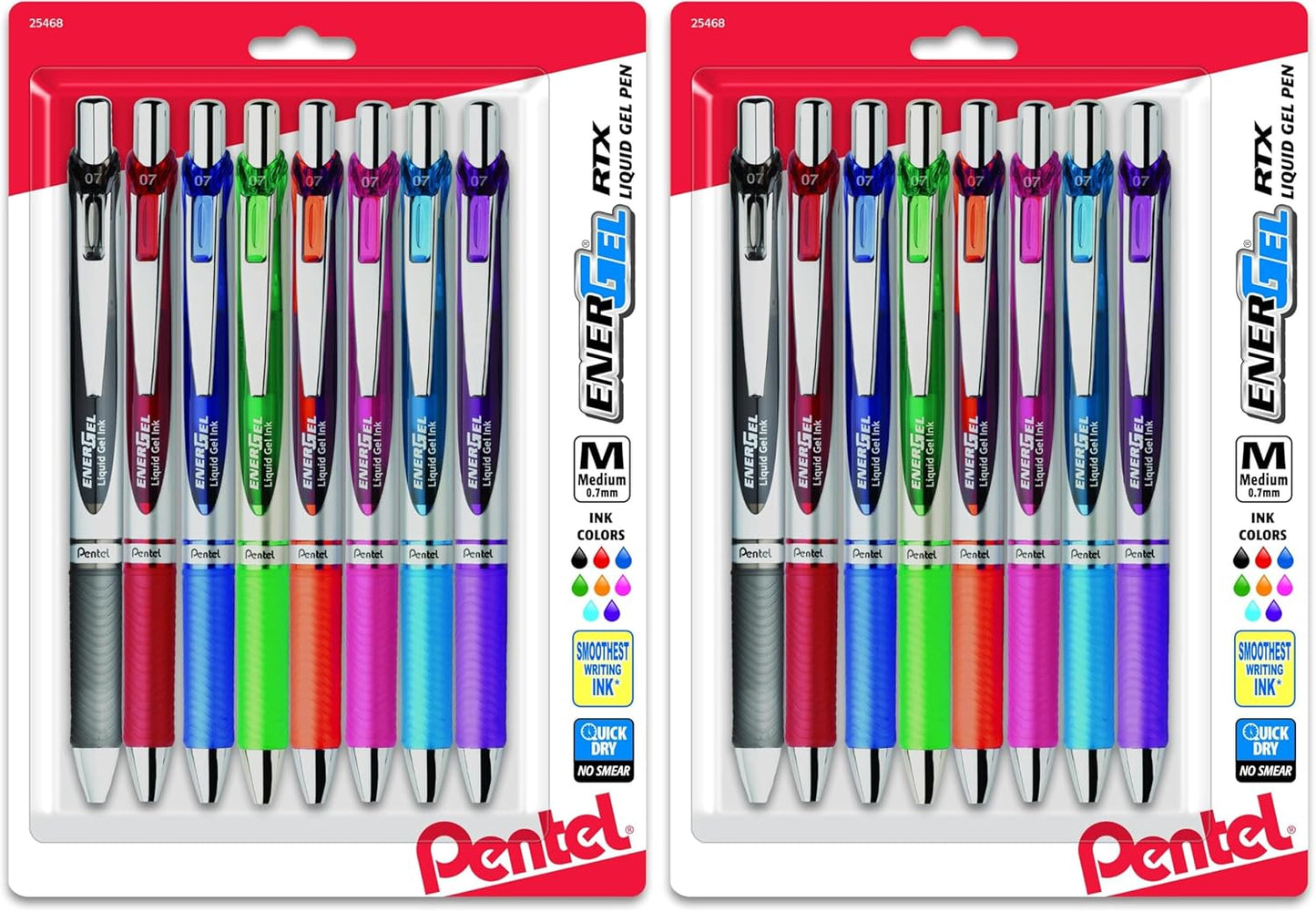 Pentel EnerGel RTX Retractable Liquid Gel Pen, (0.7mm) Metal Tip, Medium Line,Assorted Ink, 8-Pk (BL77BP8M1)