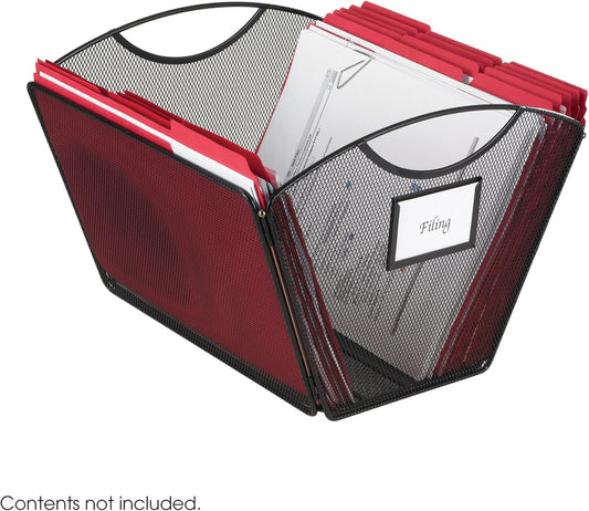 Safco Onyx Mesh Letter-Size Desktop Tub Filer, Durable Steel Mesh Construction, Collapsible For Compact Storage, Integrated Handles, Silver