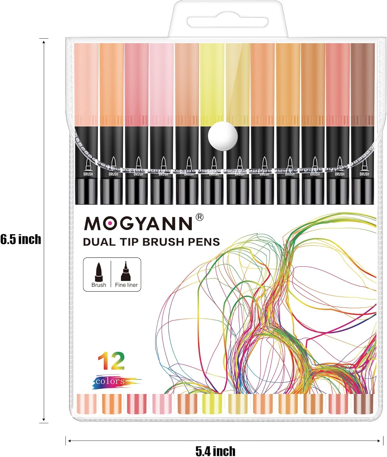 Mogyann Drawing Pens, 12 Pack Dual Brush Pens Black Markers for Art Drawing Sketching
