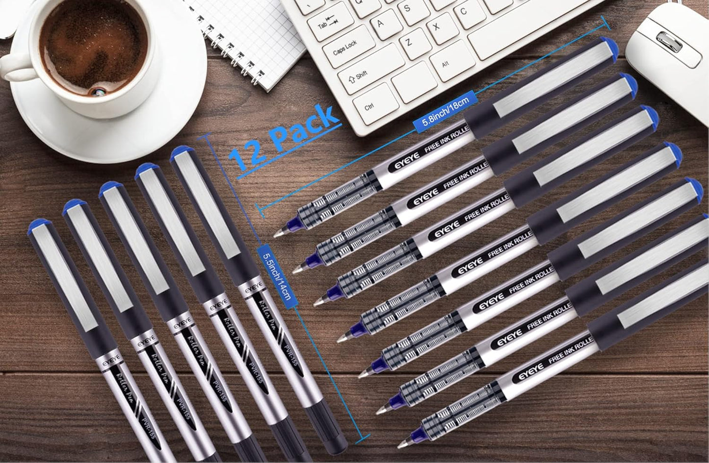 EYEYE Black Rollerball Pens 12 Pack, 0.7mm Medium Point Roller Ball Pen Quick Dry, Liquid Ink Pens Fine Point Smooth Writing Pen for Journaling, Note Taking, Office, School Supplies