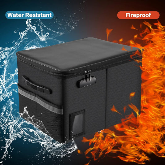 TOMKID Fireproof Document Box, Fireproof File Box with Lids, Important Document Organizer Box with Lock, Portable File Folder Organizer with Handle