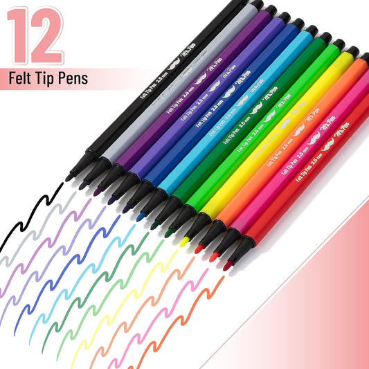 Mr. Pen- Felt Tip Markers, Assorted Colors, 12 Pack, 2.5 mm, Bold Felt Tip Pens, Bold Point, Journaling, Note Taking, Drawing
