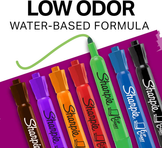 Sharpie Flip Chart Markers, Bullet Tip, Assorted Colors, Low-Odor, Squeak-Fee, 8 Count - Office Presentation, Back to School, Teacher Supplies