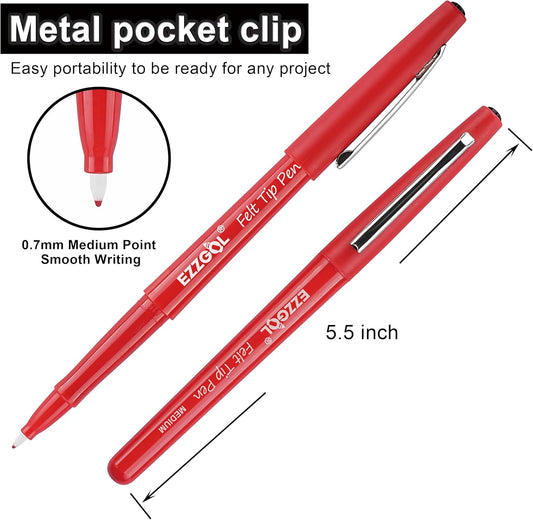 Ezzgol Red Felt Tip Pens, 30 Pack, 0.7mm Premium Medium Fine Point, Felt Tip Markers For Writing, Journal, Planner Coloring, Note Taking, Drawing, Art, School