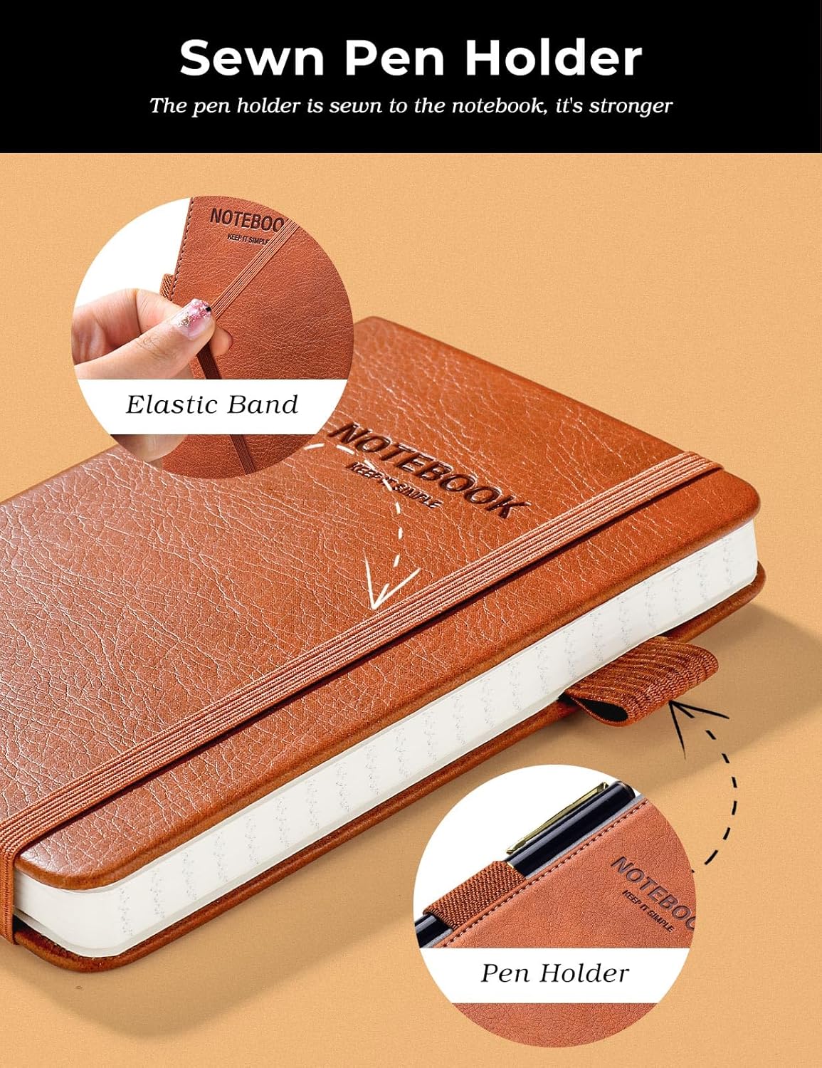 AISBUGUR Pocket Notebook Small Notebook 2-Pack, 3.7" x 5.7" Pocket Notebooks Hardcover with Thick Lined Paper, Inner Pockets, Cover Letter Embossing Design Mini Journal Notepad Black+Brown