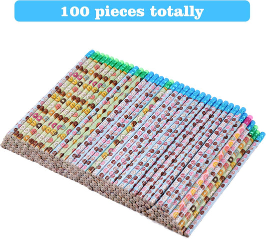 200 Pieces Donut Themed Pencils Cylinder Wood Pencils with Various Donut Element 4 Style Assorted Students Pencils Girls Birthday Present Party Supplies Student Carnival Prize School Office Supply
