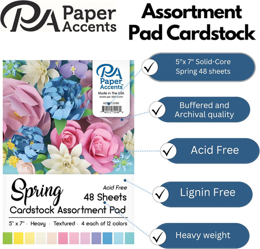Accent Design Paper Accents Cardstock Pad Spring Assortment, 5x7, 48pc, 5x7 Cardstock, Card Stock 5 x 7, 5x7 Cardstock Paper, Paper, Card Stock, for Invitations
