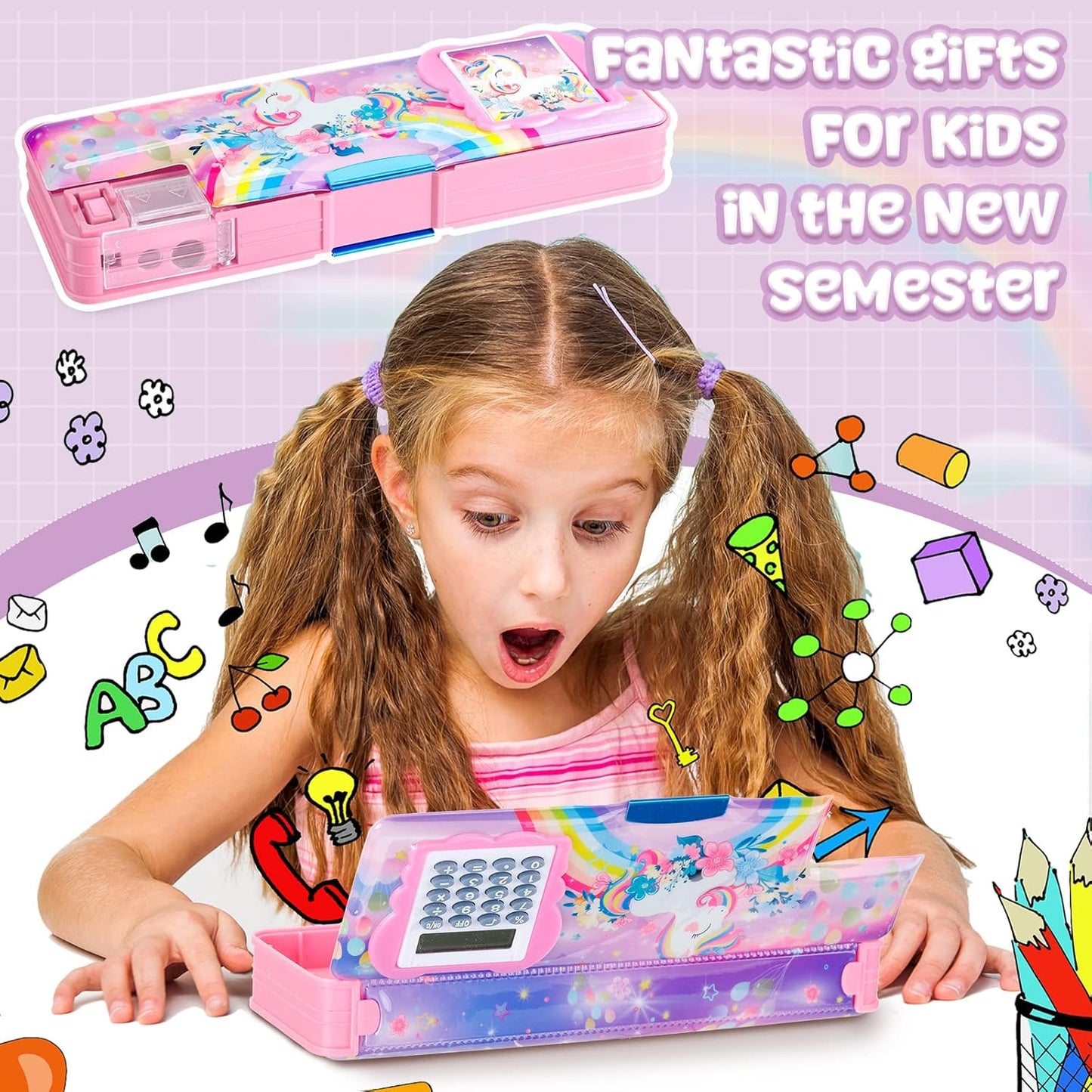 Henoyso Multifunctional Pencil Box for Girls Butterfly Pencil Case with Calculator and Sharpener Cool Cute Pencilcase School Supplies Essentials Christmas Birthday Gift Present for Kids Teens