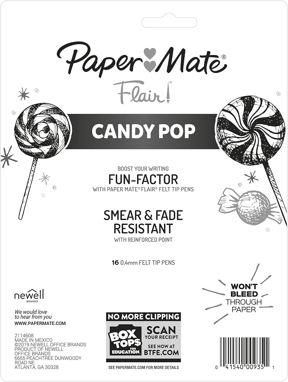 Paper Mate Flair Felt Tip Pens, Ultra Fine Point, Limited Edition Candy Pop Pack, Box of 16