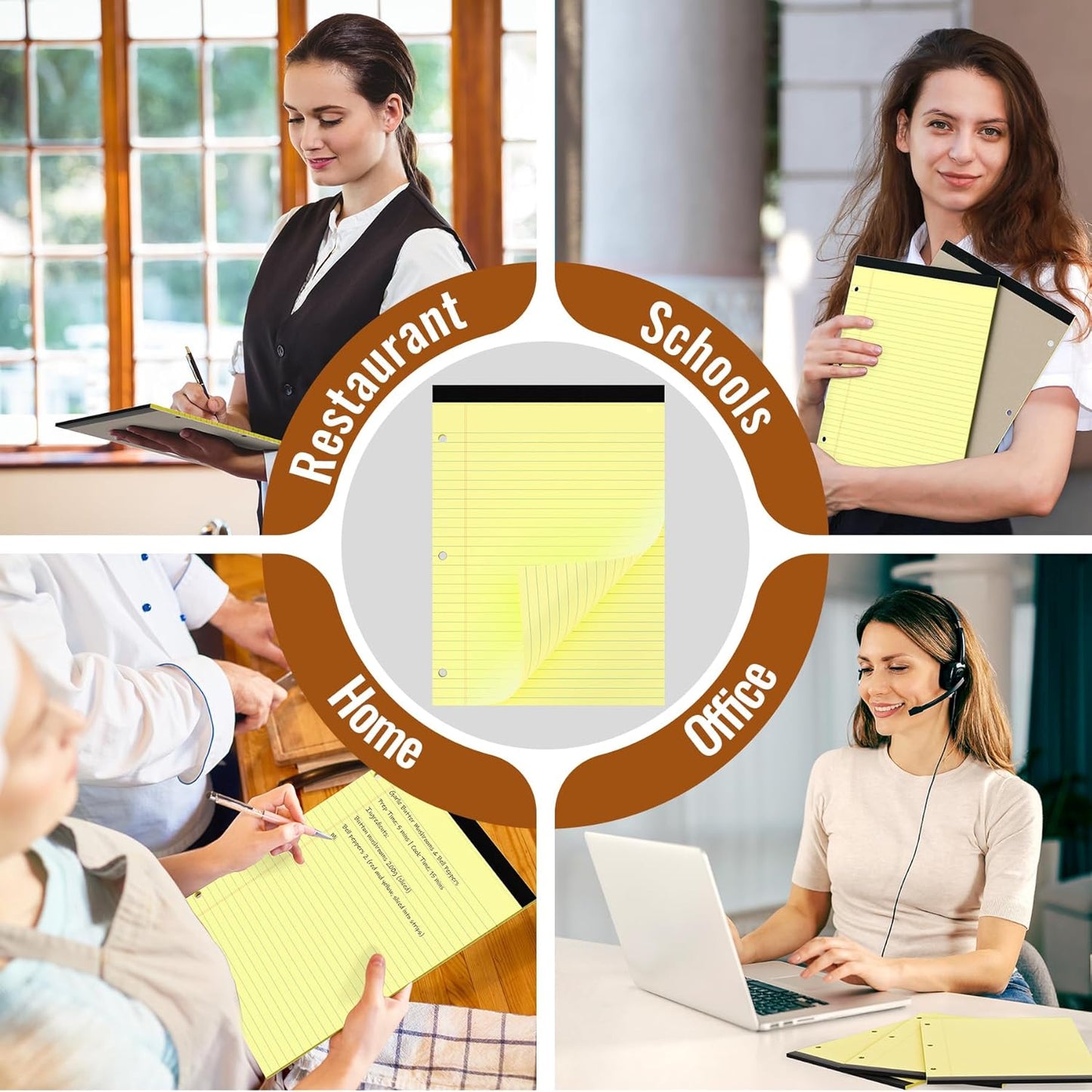 HAUTOCO 6 Pack 8.5 x 11 Legal Pads White Wide Ruled Notepads Perforated Writing Pads, 30 Sheets Per Notepad, 3-Hole Punched Paper, Writing Note Pads for School, Home, Office, Business