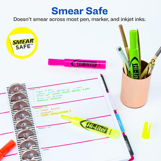 Avery Hi-Liter Desk-Style Highlighters, Smear Safe Ink, Chisel Tip, 4 Assorted Color Highlighters (24063)
