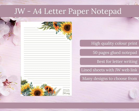 JW Letter Writing A4 Pad Stationery Paper Lined Gift Notepad Writing Sheets (Pink Rose)